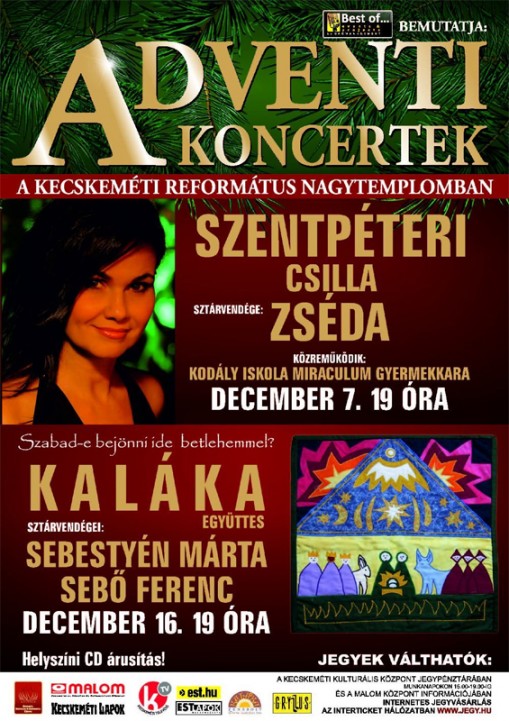 A Kecskeméti  Református Nagytemplomban decemberben két alkalommal is ünnepi hangulatú koncertekkel várnak mindenkit, hogy közösen, kellemes dallamokkal és közkedvelt művészekkel együtt hangolódjunk a közelgő karácsony estére.  - Adventi koncertek a Kecskeméti Református Nagytemplomban